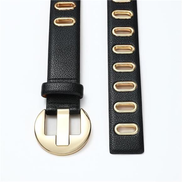 Black Belt with Gold Buckle – Trendy Women’s Adjustable Leather Belt - Picture 3 of 5